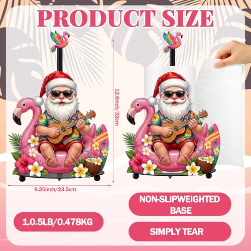 Christmas in July Paper Towel Holder Summer Christmas Kitchen Bathroom Decor Hawaiian Tropical Flamingo Santa Dispenser Kitchen Paper Holder Stand for Xmas in July Countertop Toilet Home Decor (July Christmas)