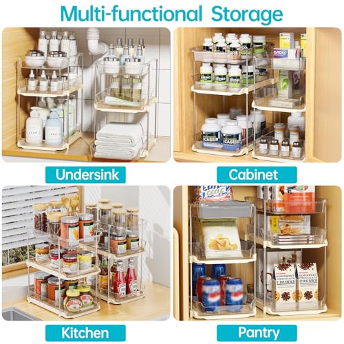 2 Pack 3 Tier Bathroom Under Sink Organizers and Storage (Beige / 2 Pack 3-Tier)