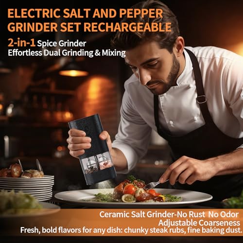 Dual Chamber Electric Pepper and Salt Grinder (Black/Leather)