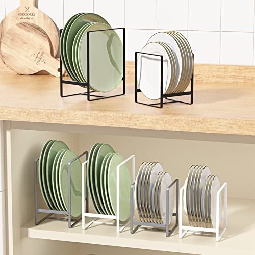 2 Large 2 Small Plate Organizers Holders Upright Cabinet Dish Drying Racks Metal Plate Dish Organizers Racks Stands for Countertop and Cupboard Black (2l2s Black)