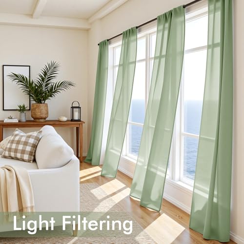 Sage Green Sheer Curtains 90 Inches Long 4 Panels 42 x 90 Inches (42"W x 90"L (Pack of 4) / Sage Green)