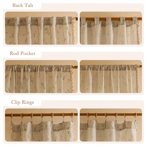 Boho Floral Linen Farmhouse Curtains 84 Inch Length 2 Panels Semi (Blue and Orange / 50"W x 84"L (Pack of 2))