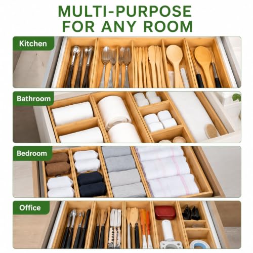 8 Pcs Bamboo drawer Organizer Storage Box