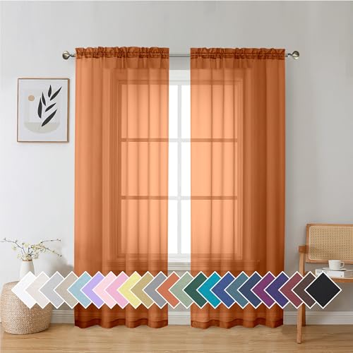 Orange Sheer Curtains 72 Inch Length 2 Panels Set (42"W x 72"L (Pack of 2) / Orange)