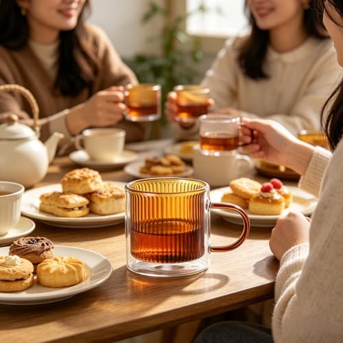 Double Wall Glass Coffee Mug with Handle (Amber)