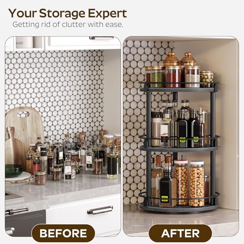 Spice Rack Set of 2 Lazy Susan Organizer (10.2" x 10.2" x 18" / Black)