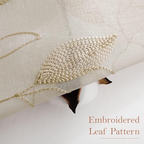 Taupe Kitchen Sheer Curtains Leaf Embroidered (52"W x 54"L (Pack of 2) / 2-taupe/Beige)