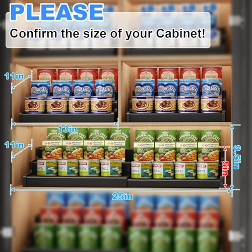 3 Tier Expandable Bamboo Can Organizer for Pantry (12.4"-24"W × 10.8"D × 4.5"H / Black)