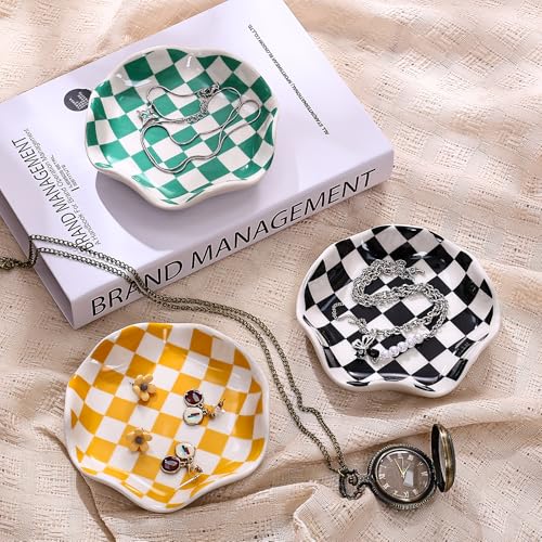 Black Checkerboard Ceramic Jewelry Tray (Black)