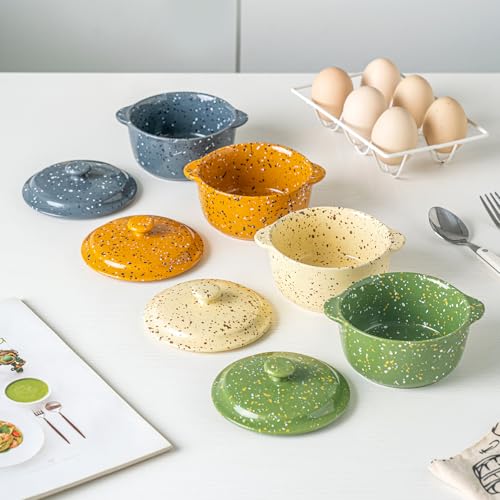 10 Oz Mini Ceramic Cocotte Set with Lids & Handles (Yellow)