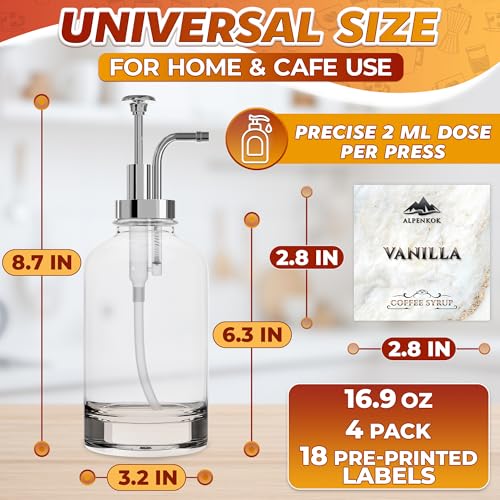 Set of 4 Coffee Syrup Dispenser for Coffee Bar (Silver)