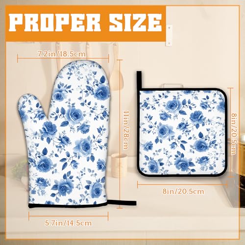 Vintage Blue Rose Oven Mitts and Pot Holders (Vintage Blue Rose)