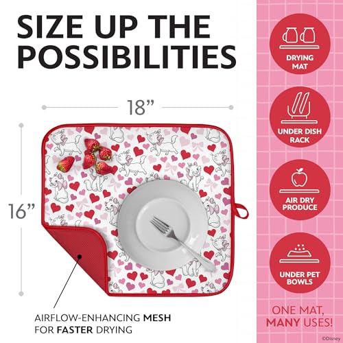 Disney Aristocats Dish Drying Mat for Kitchen Counter (16" x 18" / Aristocats Red)
