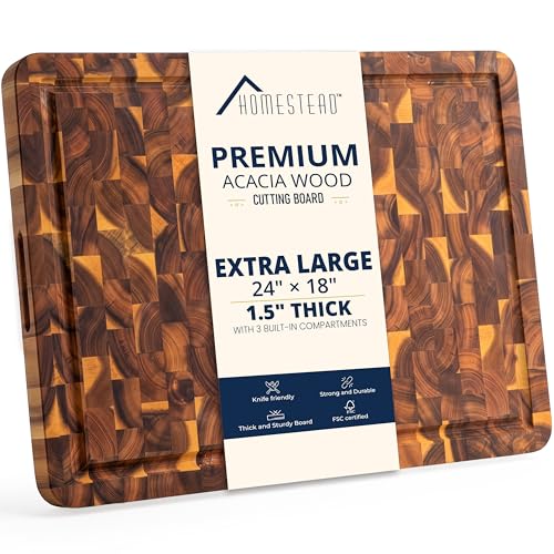 End Grain Acacia Wood Cutting Board for Kitchen 24x18x1.5 in (Natural / 24"L x 18"W)