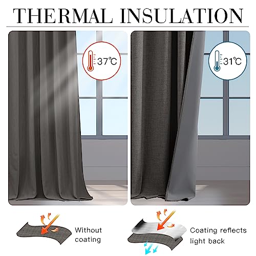 Grey 100% Blackout Linen Curtains 72 Inch Long for Bedroom (Grey / 52"W x 72"L (Pack of 2))