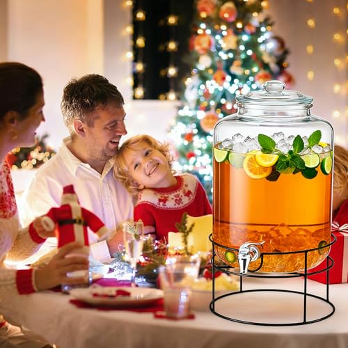 1 Pack 4 Gallon Glass Drink Dispenser for Parties Large Glass Beverage Dispenser with Stand and Spigot Leakproof Water Storage Lemonade Juice Jar Mason with Lid for Wedding Parties Kitchen (4 Gallon)