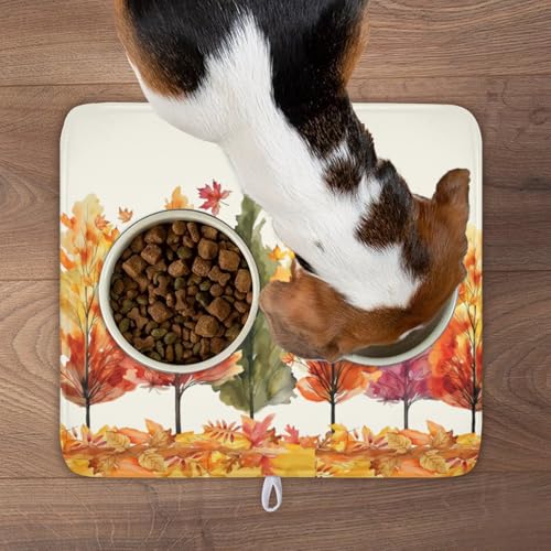 Fall Maple Leaves Dish Drying Mat for Kitchen Counter 18x16 Inch Watercolor Autumn Drying Mat with Absorbent Reversible Microfiber Orange Dish Drainer Mats Rack Pad for Coffee Countertop Protector (Green Orange / 18" x 16")