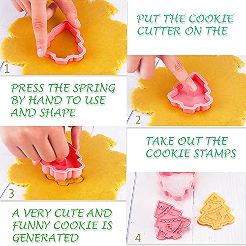 8Pcs Christmas Cookie Cutters with Plunger Stamp Set (Christmas)