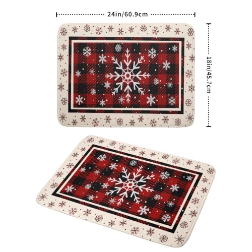 18"x24" Christmas Snowflakes Dish Drying Mat Xmas Red Black Buffalo Plaids Winter Snow Dish Drainer Mats Microfiber Reversible Dish Drying Rack Pad for Kitchen Countertop Tabletop Decor (24" x 18")