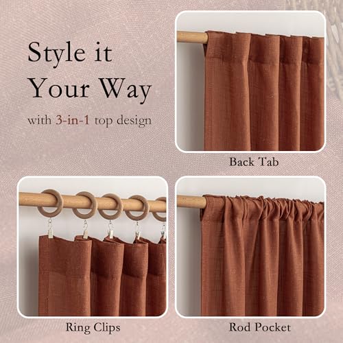 Terracotta Curtains for Bedroom Living Room 84 Inches Long Light Filtering Semi Sheer Boho Burnt Orange Curtains Window Drapes Privacy Back Tab Farmhouse Rustic Modern Country (50"W x 84"L (Pack of 2) / Terracotta)