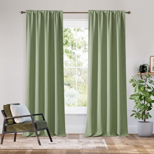 Bedroom Blackout Curtains 80 inches Long (100% Blackout - Sage Green / 34"W x 80"L (Pack of 2))