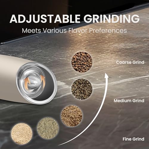 Rechargeable Gravity Salt Pepper Grinder Set (Rechargeable/2pcs/Khaki)