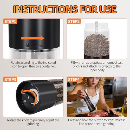 Electric Salt & Pepper Grinder Set of 2 (Black Set)