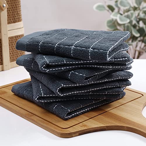 100% Cotton Terry Kitchen Dish Cloths (Dark Grey / 12 X 12 - 8 Pack)