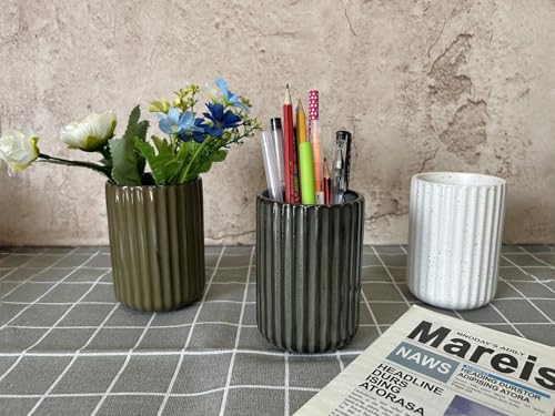Stoneware Coffee Bar Utensil Holder Tea & Coffee Spoon & Stirrer Holder for Stir Stick Straw Teaspoon Holder Espresso Spoon Cup Small Utensil Jar Fluted Vertical Stripe (Speckled White)