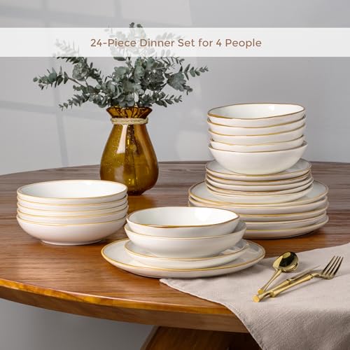 Ceramic Dinnerware Sets for 6 (Pearl White / Service for 6(24Pcs))