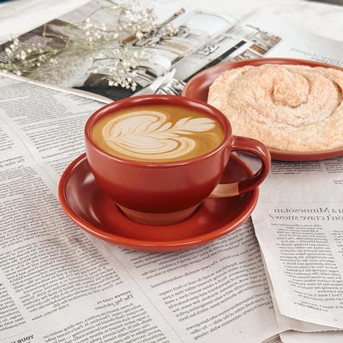 Ceramic Latte Art Mug With Saucer (Crimson Red)