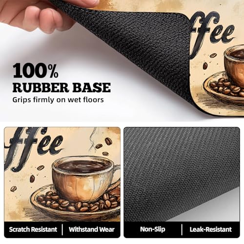 Dish Drying Mat Large Coffee Mat Absorbent Drying Mat for Kitchen Counter Coffee Bar Accessories 32"x 17" (Coffee and Beans 4)