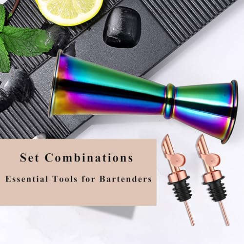Jigger for Bartending (1 Jigger+ 2 Auto Flip Pourers / Rainbow)