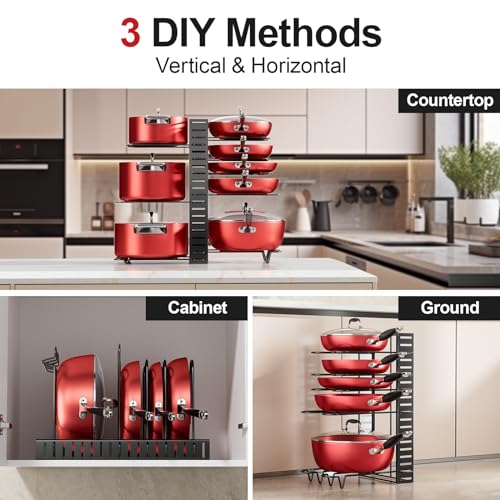 8 Tier Pots and Pans Organizer under Cabinet (Black / 16.61"H)