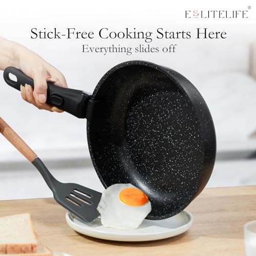 Nonstick Ceramic Frying Pans Skillets Set with Lids & Detachable Handle (Black / 7 Pcs Set: 8"+9.5"+11"+Lids)