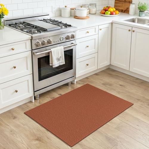 Indoor Door Mat 2x3 ft Small Area Rugs Washable Front Door Mat Non Slip Rubber Backed Entryway Rug Cotton Entrance Doormat for Front Porch Kitchen Bedroom (Burnt Orange/Tan / 2' x 3' (Rectangular))