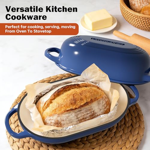 Enameled Cast Iron Dutch Oven for Bread Baking (Blue)