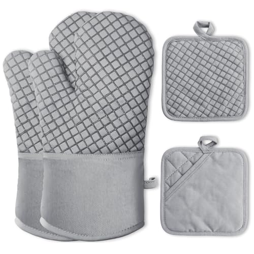 4 Pcs Oven Mitts and Pot Holders (Light Gray)