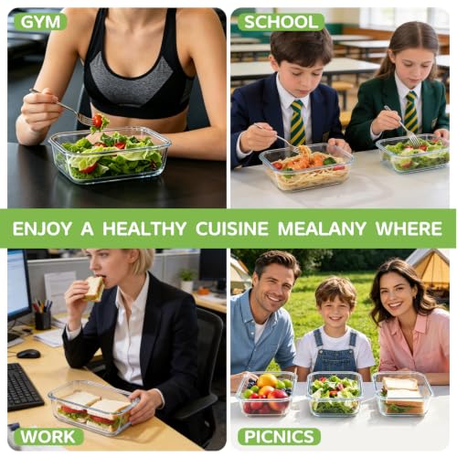 Glass Meal Prep Containers with Dividers (36OZ)