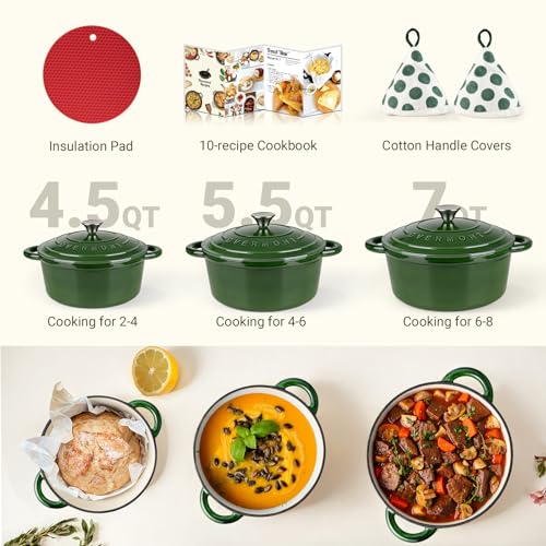 Enameled Cast Iron Dutch Oven (5.5 Quart / Glossy Green)