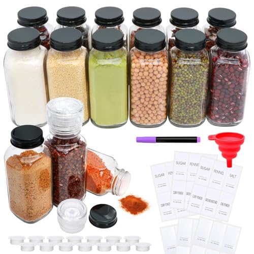 15 Pack 8oz Glass Spice Jars with Grinders