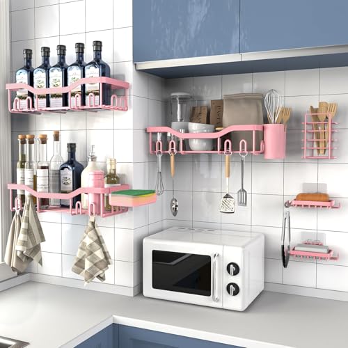 Shower Caddy Adhesive Shower Organizer 8 (Pink / 8-Piece Set)