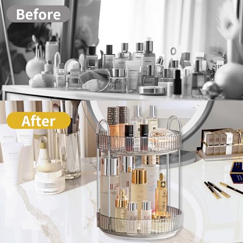 360 Rotating Makeup Organizer for Vanity (Grey / 2 Tier)