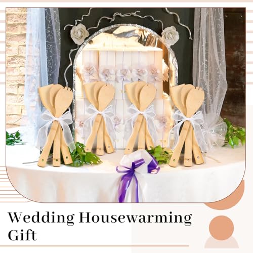 108 Pcs Bamboo Spatula Wooden Kitchen Utensil Bulk 12''wood Spoon Spatula for Cooking with Ribbon Bridal Baby Shower Game Prize Wedding Party Favors Housewarming Gift (Various Style)
