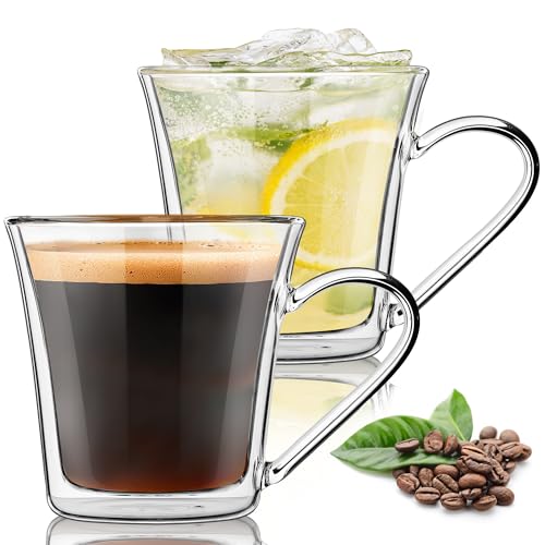 Wide Mouth Double Walled Glass Coffee Mugs (Clear mug-12oz)