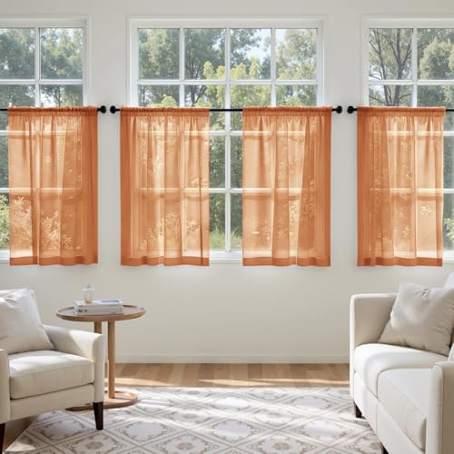 Fall Orange Sheer Curtains 63 Inches Long 4 Panels 42 x 63 Inches (42"W x 63"L (Pack of 4) / Orange)