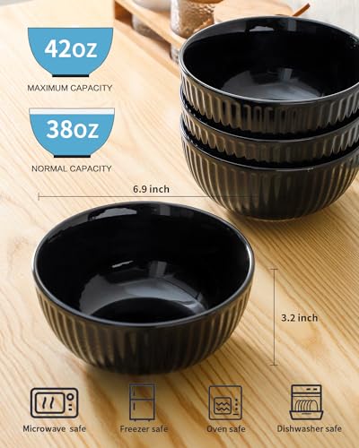 7 Inch Large Serving Bowls Set of 4 (Black / 42 Oz)