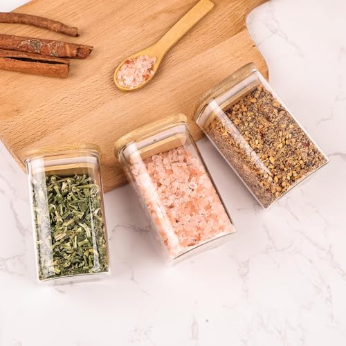 6oz Glass Spice Jars with Bamboo Lid and Label (12pack Glass Spice Jars)