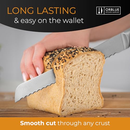 Serrated Bread Knife with Upgraded Stainless Steel Razor Sharp Wavy Edge (Ageless Silver)
