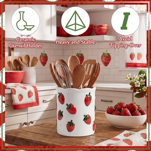 6.7" H Strawberry Utensil Holder for Kitchen Counter (Strawberry)